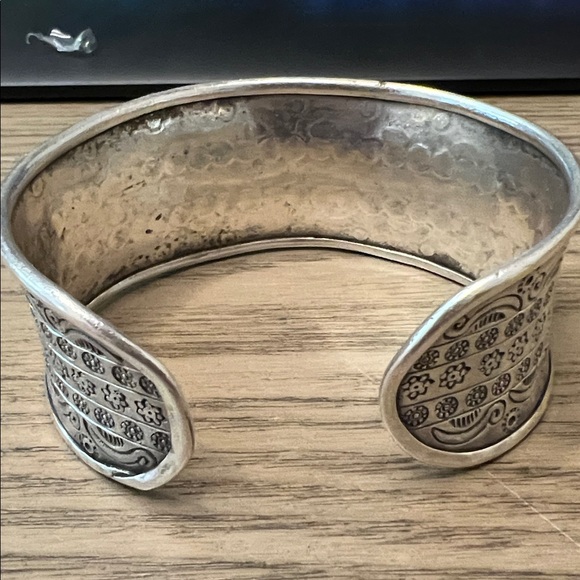 Sterling Silver Floral Stamped Cuff - Picture 3 of 12